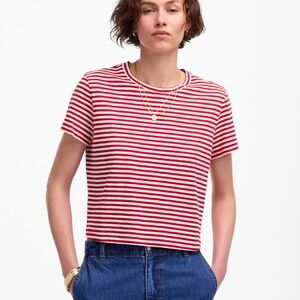 Madewell boxy red stripe slub crop t nwt